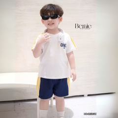Set bộ thể thao tay raplang phối sọc viền màu kèm quần short cho bé trai size 9 tới 25kg BERNIE H0425B50