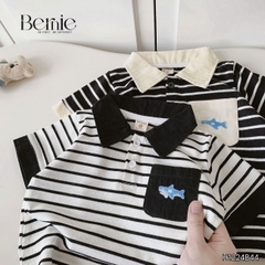 Set bộ polo kẻ phối màu kèm túi ngực thêu cá cho bé trai size 1 đến 7 tuổi BERNIE H1224B44