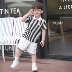 Set bộ polo kẻ đen phối màu thêu cún kèm quần short kaki cho bé trai 1 đến 7 tuổi BERNIE H0625B02