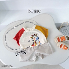 Set bộ cotton Hươu vui vẻ sắc màu cho bé trai áo thun cotton họa tiết Hươu nhỏ vui vẻ và quần short đùi kaki 1 đến 7 tuổi BERNIE H0725B64