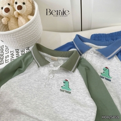 Set bộ polo tay dài raplang phối màu họa tiết thêu khủng long kèm quần dài cho bé trai size 1 đến 7 tuổi BERNIE H0425B59