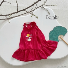 Set yếm lụa đỏ thêu thỏ ngọc kèm quần dài xanh tết trung thu bé gái chất lụa gấm BERNIE 1 tuổi đến 7 tuổi H0425B31 
