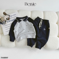 Set bộ polo dài tay raplang phối màu họa tiết in tràn dễ thương kèm quần dài cho bé trai size 1 đến 7 tuổi BERNIE T0425B67
