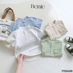 Áo sơ mi cổ trụ cho bé trai tay ngắn phối túi ngực nhiều màu size 9 tới 28kg BERNIE P1124A93