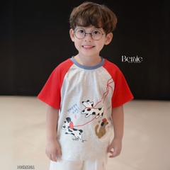 Set bộ tay ngắn raplang cho bé trai áo thun cotton họa tiết Happy Dog và quần short đùi kaki 1 đến 7 tuổi BERNIE H0625B01