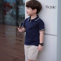 Set bộ polo tay ngắn cổ bo dệt khóa kéo kèm quần short cho bé trai size 1 đến 7 tuổi BERNIE H0725B59