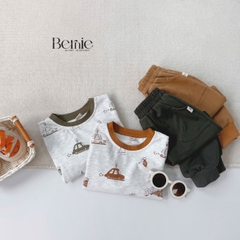 Set bộ thun tay dài cho bé trai áo thun họa tiết in trần ô tô kèm quần dài 9 tới 28kg BERNIE H0725B28