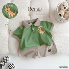 Set bộ polo tay ngắn họa tiết khủng long và ô tô kèm quần short đùi bé trai 9 tới 28kg BERNIE T0725B61