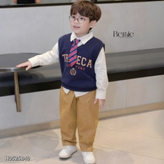 Set bộ gi lê 4 chi tiết áo sơ mi dài tay áo gi lê rời quần kaki kèm cà vạt size 1 đến 7 tuổi BERNIE H0525B40