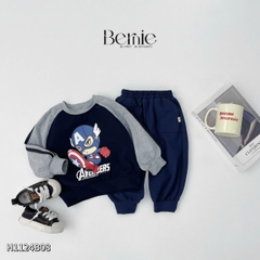 Set bộ dài cho bé trai tay áo raplang phối màu họa tiết siêu anh hùng kèm quần dài 1 đến 7 tuổi BERNIE H1124B08