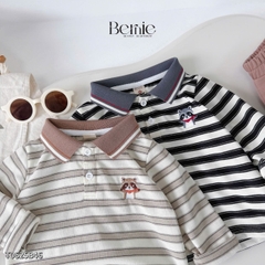 Set bộ polo tay dài kẻ ngang họa tiết thêu cáo nhỏ kèm quần dài cho bé trai size 1 đến 7 tuổi BERNIE T0625B46