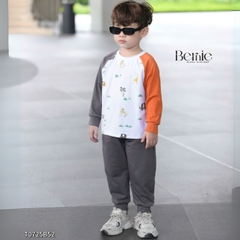 Set bộ thun cotton tay raplang dài phối màu cho bé trai họa tiết in tràn kèm quần dài 9 tới 28kg BERNIE T0725B52
