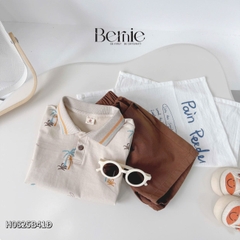 Set bộ polo cho bé trai màu nâu họa tiết cây dừa in tràn kèm quần short đùi kaki 1 đến 7 tuổi BERNIE H1124B14