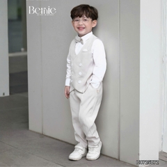 Set bộ vest gi lê bé trai 4 chi tiết áo sơ mi tay dài màu trắng phối gi le rời và quần dài kèm nơ cổ 1 đến 7 tuổi BERNIE H1123B014 - T525