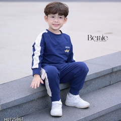 Set bộ thun cotton phối màu tay áo raplang dài cho bé trai họa tiết thêu Driver kèm quần dài 9 tới 28kg BERNIE H0725B67