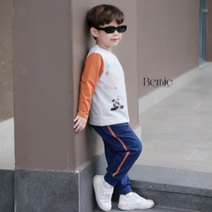 Set bộ thun cotton dài tay cho bé trai áo thun họa tiết hình in dễ thương kèm quần dài size 9 tới 28kg BERNIE T0825B09