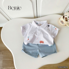 Set bộ polo cho bé trai áo polo tay ngắn họa tiết hình in kèm quần short kaki size 9 tới 28kg BERNIE T0825B24