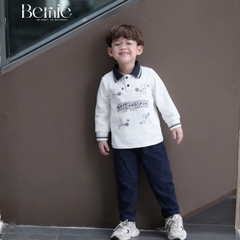 Set bộ polo bé trai dài tay áo polo cổ dệt họa tiết hình in kèm quần dài size 9 tới 25kg BERNIE H0725B65