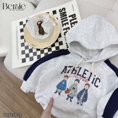 Set bộ nỉ 2 da tay dài áo hoodie phối màu kèm mũ họa tiết kèm quần dài đi chơi đi học 1 đến 7 tuổi BERNIE H0725B24
