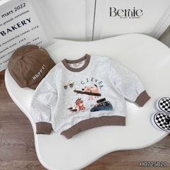 Set bộ nỉ dài tay họa tiết hoạt hình Clever kèm quần dài kẻ ngang cho bé trai size 9 tới 28kg BERNIE H0725B20