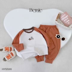 Set bộ thun dài tay áo raplang phối màu họa tiết thêu cún hello kèm quần dài size 9 tới 28kg BERNIE H0725B68