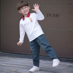 Set bộ polo tay dài áo polo cổ dệt họa tiết cậu bé kèm quần jean dài cho bé trai size 1 đến 7 tuổi BERNIE T0825B02