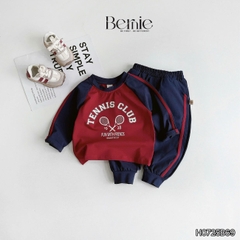 Set bộ bé trai áo thun cotton tay dài raplang phối màu họa tiết tennis thể thao kèm quần dài size 9 tới 28kg BERNIE H0725B69