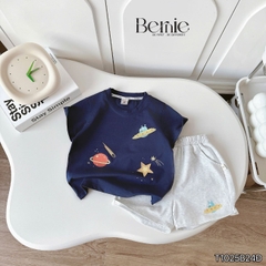 Set bộ cotton planet vũ trụ  rực rỡ sắc màu cho bé trai áo thun cotton họa tiết khám phá vũ trụ và quần short đùi 1 đến 7 tuổi BERNIE T1025B24Đ
