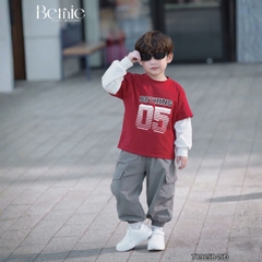 Set bộ bé trai áo thun cotton tay dài phối màu họa tiết Bothing kèm quần gió dài size 12 tới 28kg BERNIE T0925B45Đ