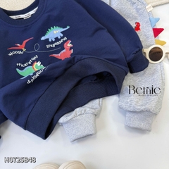 Set bộ Tiny Dino thun da cá dài tay phối màu họa tiết khủng long kèm quần dài size 9 tới 28kg BERNIE H0725B48