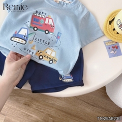 Set bộ tay ngắn họa tiết Car ô tô sắc màu cho bé trai áo thun cotton và quần short 1 đến 7 tuổi BERNIE T1025B23Đ