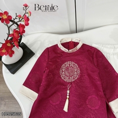 Set áo dài bé trai kèm quần chất lụa vân gỗ họa tiết thêu Hạc xuân mặc Tết size 9 đến 25kg BERNIE H0925B09