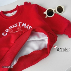 Áo Noel màu đỏ áo thun Giáng sinh dài tay phối sừng tuần lộc 3D trên vai cho bé trai bé gái size 1 đến 7 tuổi BERNIE H1025A45