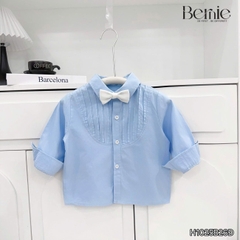 Set sơ mi dài tay màu xanh cho bé trai công tử có nơ mặc thôi nôi sinh nhật sự kiện 1 đến 7 tuổi BERNIE H1025B26Đ