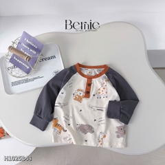 Set bộ dài tay raplang chất cotton họa tiết Happy Zoo kèm quần dài size 10 tới 27kg BERNIE H1025B48