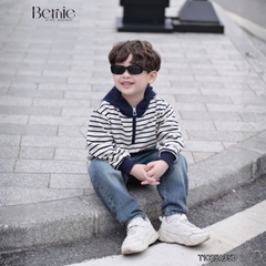 Áo hoodie dài tay unisex kẻ ngang phối mũ và dây kéo cho bé trai bé gái size 9 tới 28kg BERNIE T1025A35Đ