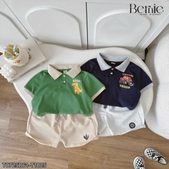Set bộ polo tay ngắn họa tiết khủng long và ô tô kèm quần short đùi bé trai 9 tới 28kg BERNIE T0725B61