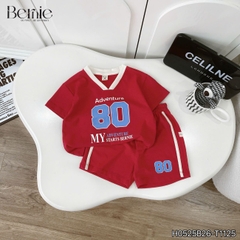 Set bộ thể thao phối màu tay ngắn họa tiết chữ kèm quần short viền cho bé trai size 9 tới 28kg BERNIE H0525B26