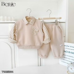 Set gilê kẻ 3 chi tiết áo sơ mi dài tay áo gi lê quần kaki cho né trai 1 đến 7 tuổi BERNIE 0724B40