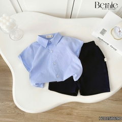 Set bộ sơ mi xanh basic tay ngắn kèm quần short cho bé trai từ 9 đến 25kg BERNIE H0125B69Đ