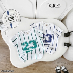 Set bộ thể thao tay ngắn họa tiết kẻ sọc số 23 cho bé trai kèm quần short size 9 tới 28kg BERNIE T1025B66Đ