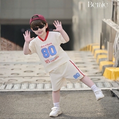 Set bộ thể thao phối màu tay ngắn họa tiết chữ kèm quần short viền cho bé trai size 9 tới 28kg BERNIE H0525B26