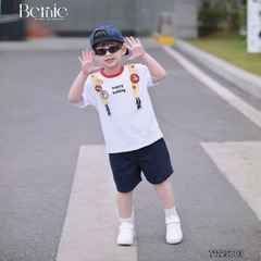 Set bộ tay ngắn bé trai áo cotton phối quần short da cá Happy Holiday size 9kg tới 28kg BERNIE KIDS T1125B03