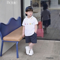 Set bộ polo Xe sắc màu cho bé trai áo thun polo tay ngắn và quần short jean size 9 tới 28kg BERNIE T1125B09