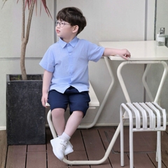 Set bộ sơ mi xanh basic tay ngắn kèm quần short cho bé trai từ 9 đến 25kg BERNIE H0125B69Đ
