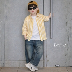 Set đồ áo sơ mi dài tay kèm quần jean và áo thun bên trong, set sơ mi dài sọc kẻ phong cách hàn quốc 1 đến 7 tuổi BERNIE H1025B77Đ