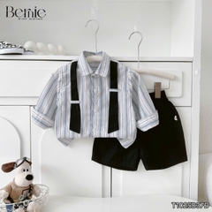 Set sơ mi dài tay phối sọc dây đai Urban bé trai phong cách công tử kèm quần dài BERNIE T1025B37Đ