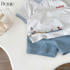 Set bộ polo đi biển cho bé trai áo thun polo tay ngắn và quần short jean size 9 tới 28kg BERNIE H1025B53