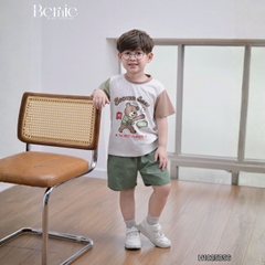 Set bộ tay ngắn phối màu họa tiết Sóc và Gấu kèm quần short kaki cho bé trai 9 tới 28kg BERNIE H1025B56
