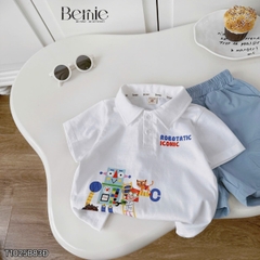 Set bộ polo tay ngắn cho bé trai họa tiết Robot hóm hỉnh kèm quần short kaki size 9 đến 25kg BERNIE T1025B83Đ 
